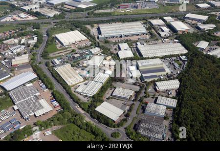 Ein Teil des Normanton Industrial Estate in der Nähe von Wakefield, West Yorkshire, aus der Vogelperspektive Stockfoto