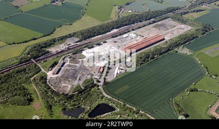 Luftaufnahme des freigelegten Geländes des ehemaligen Gascoigne Wood Kohlebergwerks, das jetzt ein kleines Kraftwerk in der Nähe von Sherburn in Elmet, N Yorkshire hat Stockfoto