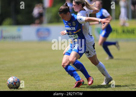 Julia Tabotta (19 SKN St Polten) schützt den Ball vor Eileen Campbell (7 SCR Altach) während des Spiels der Planet Pure Frauen Bundesliga SKN St Polten gegen SCR Altach an der Liese Prokop Sportanlage Rohrbach (Tom Seiss/SPP) Kredit: SPP Sport Press Photo. Alamy Live News Stockfoto