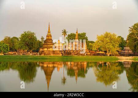 Der zentrale buddhistische Tempel Wat Mahathat im UNESCO Welterbe Geschichtspark Sukhothai, Thailand, Asien | der wichtigste buddhistische Ort im Zentrum Stockfoto