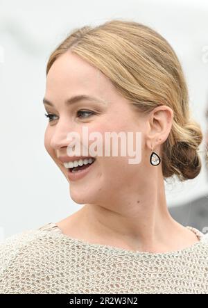 Cannes, Frankreich. 21. Mai 2023. Die amerikanische Schauspielerin Jennifer Lawrence nimmt am Sonntag, den 21. Mai 2023, am 76. Filmfestival in Cannes im Palais des Festivals in Cannes, Frankreich, Teil. Foto: Rune Hellestad/ Kredit: UPI/Alamy Live News Stockfoto