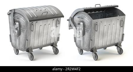 Metallabfallbehälter oder Abfallbehälter auf weiß isoliert. 3D Abbildung Stockfoto