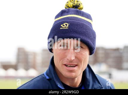 Glamorgan's Marnus Labuschagne am 4. Tag des LV= Insurance County Championship-Spiels auf dem Central County Ground, Hove 1. Foto: Sonntag, 21. Mai 2023. Ausgabedatum: Foto: Sonntag, 21. Mai 2023. Stockfoto