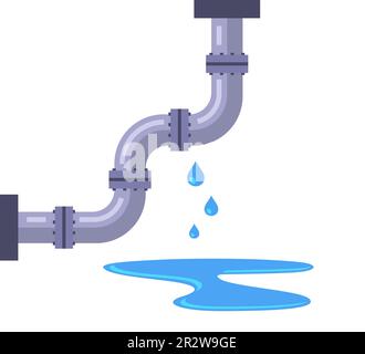 Wasser fließt aus Eisenrohren. Abbildung eines flachen Vektors Stock Vektor