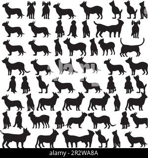 Ein Satz Silhouetten von Hunden und Katzen auf weißem Hintergrund. Stock Vektor