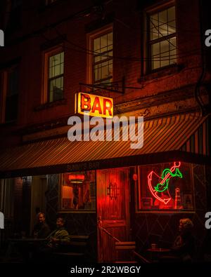 „Sunnys Bar“-Vintage-Schild bei Nacht in Red Hook, Brooklyn, New York Stockfoto