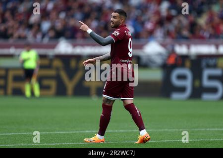 Turin, Italien. 21. Mai 2023. Antonio Sanabria vom Turin FC Gesten beim Spiel der Serie A zwischen dem Turin FC und der ACF Fiorentina im Stadio Olimpico am 21. Mai 2023 in Turin, Italien . Kredit: Marco Canoniero/Alamy Live News Stockfoto