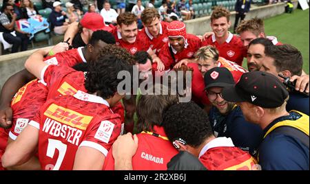 London, Großbritannien. . 21. Mai 2023. 21. Mai 2023; Twickenham Stadium, London, England: HSBC London Rugby Sevens; Kanada feiert die Qualifizierung für die Sevens-Serie 2024 Credit: Action Plus Sports Images/Alamy Live News Stockfoto