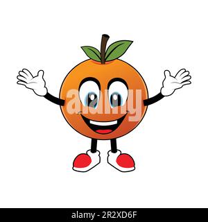 Orangefarbenes Cartoon-Maskottchen mit fröhlichem Lächeln. Illustration für Sticker-Symbol-Maskottchen und -Logo Stock Vektor