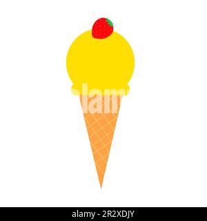 Süßes Eis am Stiel mit Erdbeeren in einem Waffelbecher. Stock Vektor