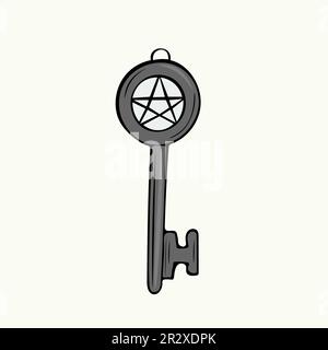 Handgezeichneter Schlüssel mit Pentagramm. Vektordarstellung Stock Vektor