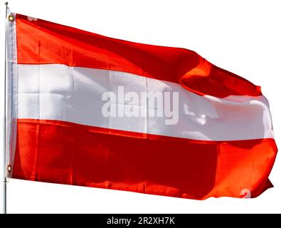 Die Flagge Österreichs winkt. Isoliert auf weißem Hintergrund Stockfoto