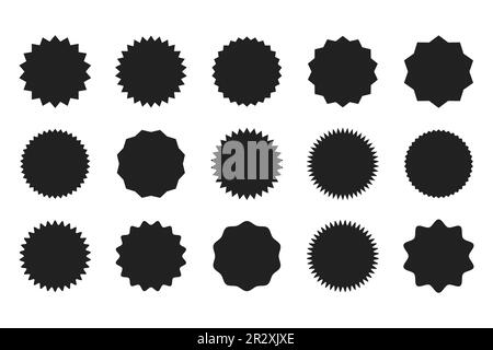 Ein Set mit Sternenbildern, Sonnenschein-Emblemen auf weißem Hintergrund. Vektoretiketten, Aufkleber Stock Vektor