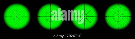 Verschiedene Waffen Nachtsicht, Scharfschützengewehr optische Scopes. Jagdgewehr-Sucher mit Fadenkreuz. Ziel, schießen Marke Symbol. Militärisches Zielschild Stock Vektor