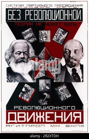 Propagandaposter, die Lenin darstellen, der die Sowjetunion gründete, einen sozialistischen Einparteienstaat, der von der ideologisch marxistischen Kommunistischen Partei regiert wird Stockfoto