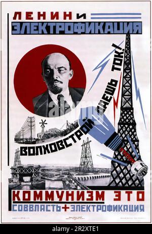 Propagandaposter, die Lenin darstellen, der die Sowjetunion gründete, einen sozialistischen Einparteienstaat, der von der ideologisch marxistischen Kommunistischen Partei regiert wird Stockfoto