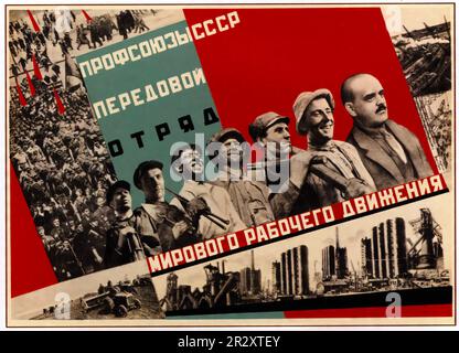 Propagandaposter, die Lenin darstellen, der die Sowjetunion gründete, einen sozialistischen Einparteienstaat, der von der ideologisch marxistischen Kommunistischen Partei regiert wird Stockfoto