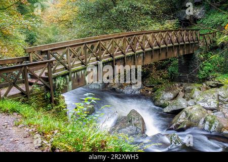 Brücke über den East Lyn River in der Nähe von Lynmouth in Devon Stockfoto