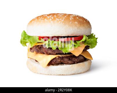 Doppelter Hamburger isoliert auf weißem Hintergrund Stockfoto