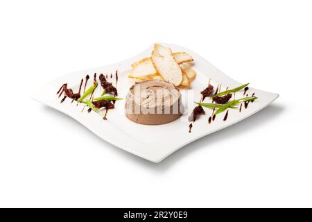 Leberpastete auf einer weißen Platte Stockfoto