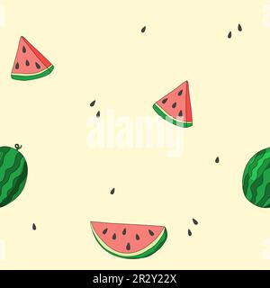 Nahtloses Muster mit frischen, reifen Wassermelonenscheiben und einer ganzen Wassermelone, Vektordarstellung Stock Vektor