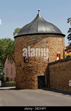 Turm von Frankenstein Castle, Ockstadt, Stadtteil von Friedberg, Hessen, Deutschland Stockfoto