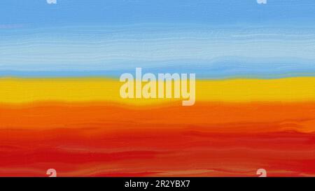 Abstrakte Ölmalerei. Digitale Stranddarstellung in Blau, Gelb, Rot und Orange. Stockfoto