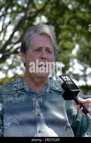 Brian Wilson von den Beach Boys führt im Vorfeld seines Live-Konzerts am 5. Januar 2008 im Rahmen der Eröffnungsnacht des alljährlichen Sydney Festivals vom 5-26. Januar an einen Fotoanruf durch. Hyde Park, Sydney, Australien. 03.01.08. Stockfoto