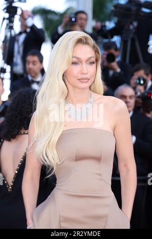 Cannes, Frankreich. 20. Mai 2023. Gigi Hadid besucht den roten Teppich „Firebrand (Le Jeu De La reine)“ während des 76. Jährlichen Filmfestivals von Cannes im Palais des Festivals am 21. Mai 2023 in Cannes, Frankreich. DGP/imageSPACE/Sipa USA Kredit: SIPA USA/Alamy Live News Stockfoto