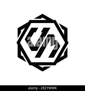 SECHSECKIGES MONOGRAMM-Logo mit geometrischer abstrakter, isolierter Umrissvorlage Stockfoto