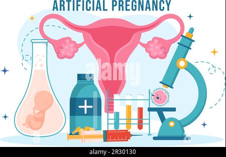 Künstliche Schwangerschaftsvektordarstellung mit Paar nach erfolgreicher Embryoengraftment und Reproduktologie Gesundheit in Cartoon Hand Drawn Templates Stock Vektor