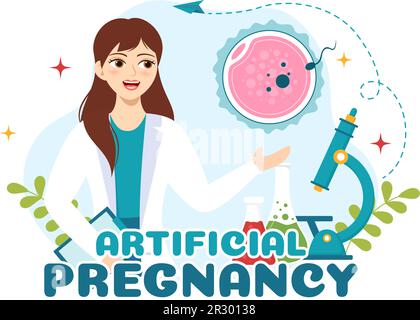 Künstliche Schwangerschaftsvektordarstellung mit Paar nach erfolgreicher Embryoengraftment und Reproduktologie Gesundheit in Cartoon Hand Drawn Templates Stock Vektor