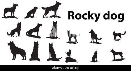 Eine Sammlung von Silhouetten von Rocky Hundes Vektor. Stock Vektor