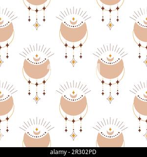 Niedliches Boho-Mond-Nahtloses Muster. Kreativer Kinderdruck für Stoff, Verpackung, Textil, Tapete, Bekleidung. Vector Digitalpapier Stock Vektor