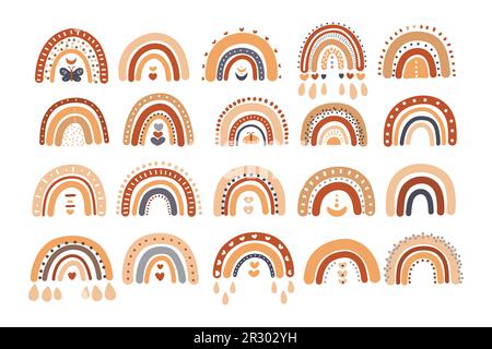 Süße Bo-Regenbogen-Kollektion zum Dekorieren im Kinderzimmer. Perfekt für Babyparty, Geburtstag, Kinderparty. Böhmische Elemente Stock Vektor
