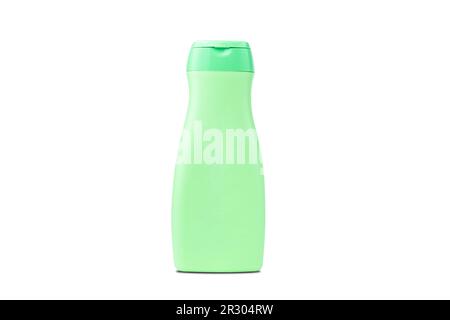 Körperpflegeprodukte für Flaschen in grüner Farbe, isoliert auf weißem Hintergrund Stockfoto