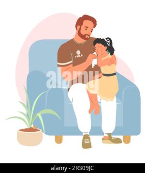 Liebevoller Vater, der eine weinende Tochter unterstützt Stock Vektor