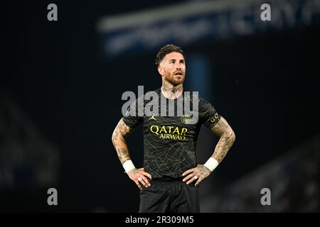 Paris, Frankreich. 21. Mai 2023. Sergio Ramos Garcia während des Fußballspiels Ligue 1 zwischen AJ Auxerre (AJA) und Paris Saint Germain (PSG) am 21. Mai 2023 im Stade Abbe Deschamps in Auxerre, Frankreich. Kredit: Victor Joly/Alamy Live News Stockfoto