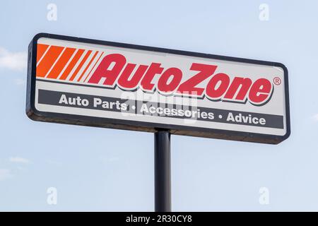 Bloomsburg, Usa. 21. Mai 2023. Ein Schild mit dem AutoZone-Logo befindet sich außerhalb des Autoteile-Stores in Bloomsburg. Kredit: SOPA Images Limited/Alamy Live News Stockfoto