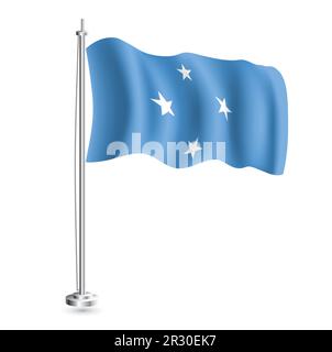 Flagge der Föderierten Staaten von Mikronesien. Isolierte Realistic Wave-Flagge der Föderierten Staaten des Mikronesien-Landes auf Flaggenmast. Vektordarstellung. Stock Vektor