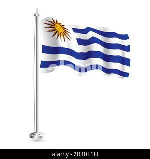 Uruguayische Flagge. Isolierte realistische Wellenflagge des Uruguay-Landes auf Flaggenmast. Vektordarstellung. Stock Vektor