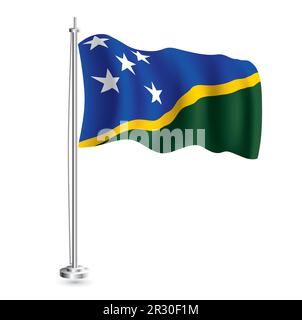 Flagge Der Salomonen. Isolierte realistische Wellenflagge des Salomon Islands Country am Flaggenmast. Vektordarstellung. Stock Vektor