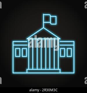 Regierungsgebäude mit Neonsymbol im Linienstil. Das Symbol des Staatshauses. Rathaus, Verwaltung. Vektordarstellung. Stock Vektor