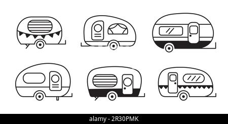 Wohnmobil-Anhänger-Set, Reise-Caravan-Ikone-Doodle Stock Vektor