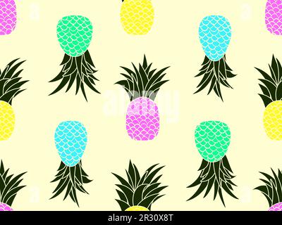 Nahtloses Muster aus Ananas. Sommerfruchtmuster aus bunten Ananasfrüchten. Tropischer Hintergrund für T-Shirts, Drucke auf Papier und Stoff. Vektor i Stock Vektor