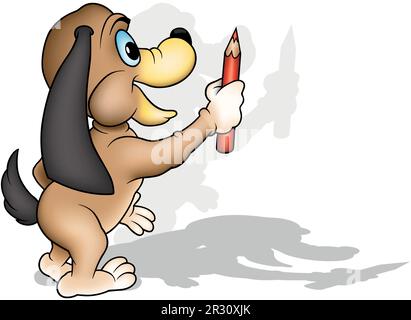 Hündchen aus dem Profil mit einer Kreide in der Pfote Stock Vektor