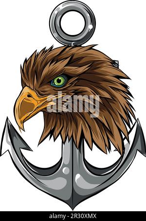 vektordarstellung von EAGLE mit Anker auf weißem Hintergrund. Digitale Zeichnung Stock Vektor
