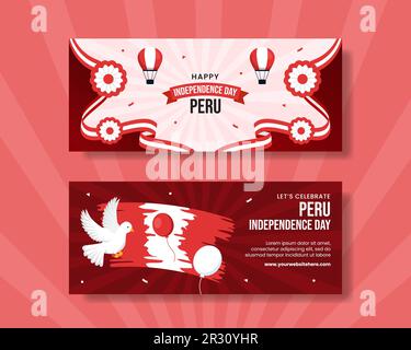 Peru Unabhängigkeitstag Horizontalbanner Illustration Cartoon Handgezeichnete Vorlagen Hintergrund Stock Vektor