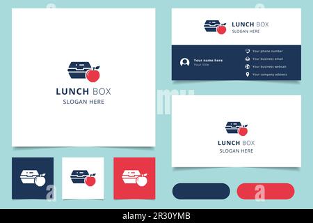 Lunch-Box-Logo mit editierbarem Schriftzug. Branding-Buch und Visitenkartenvorlage. Stock Vektor