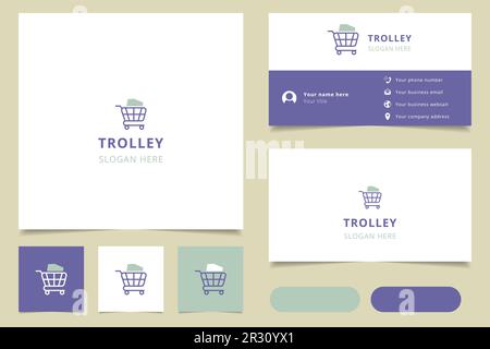 Trolley-Logo mit editierbarem Schriftzug. Branding-Buch und Visitenkartenvorlage. Stock Vektor